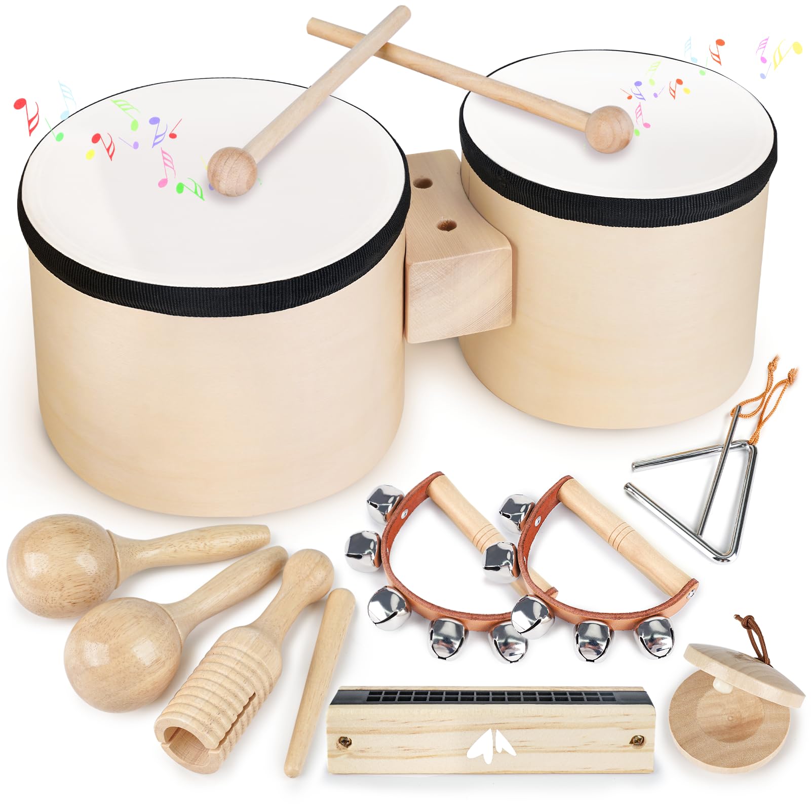 Photo 1 of Vanplay Kids Drum Set - Toys for 2 3 Year Old Boy Gifts, Musical Instruments for Toddler 2-4, Birthday Gifts for 3 4 Year Old Girls, Wooden Montessori with Bongo Drum for Kids Age 2 3 4 5 6