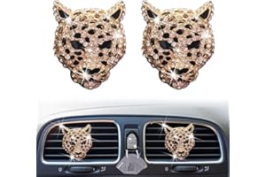2 Pcs Gold Bling Leopard Air Vent Clips, Crystal Leopard Car Air Fresheners Vent Clips Car Diffuser Vent Clip Rhinestone Leop