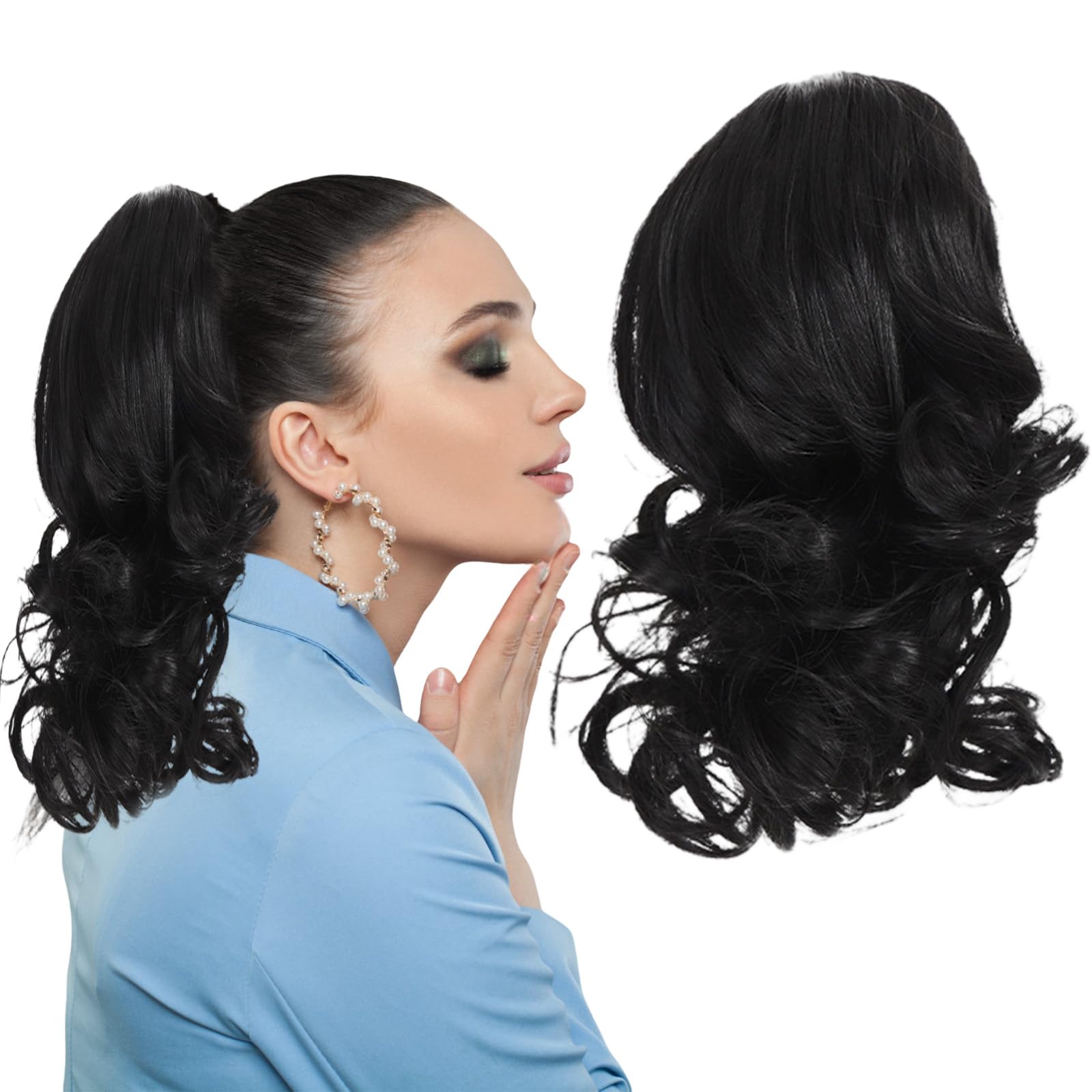 Traziewell Black Hair Extensions Claw Clip Ponytail Extension for Women Long Curly Wavy Natural Fluffy Synthetic Hairpieces for Daily Use, 0905