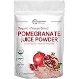 Organic Pomegranate Juice Powder, 1 Pound (91 Serving), Freeze Dried & Cold Pressed, Natural Vitamin C (Immune Vitamin), Supp