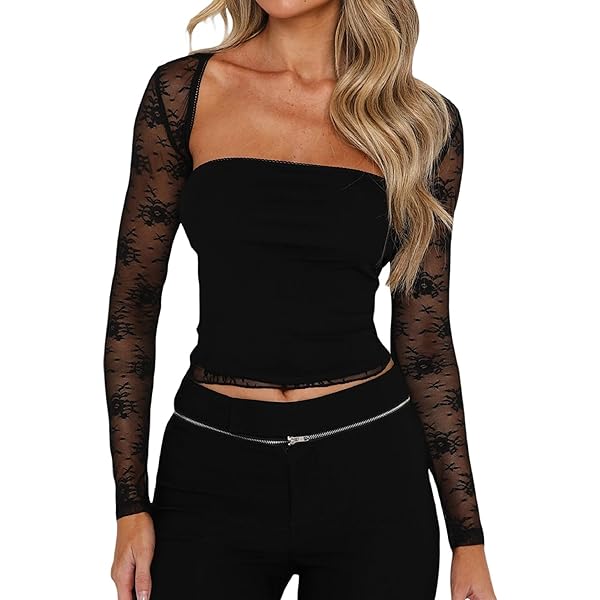 JOKELAMB Women 2 Pack Lace Bolero Mesh Top Lace See Through