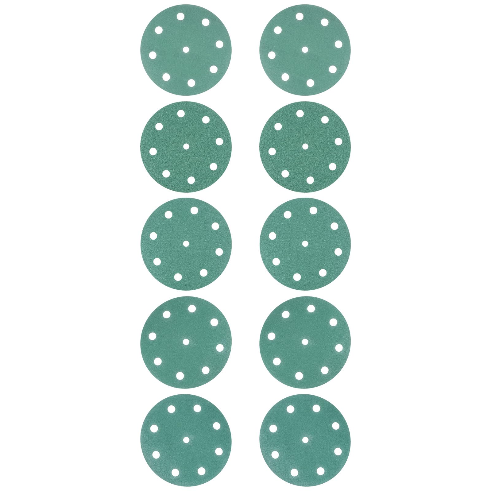 Kozelo 10pcs Green Film Sanding Discs - [5 Inch 80/120/150/180/220 Grits 9 Hole ] Round Aluminum Oxide Hook & Loop Wet Dry Sander Pads for Wood Metal Polishing Use