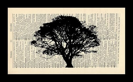 Amazon Juhaimiu 楽しいツリーシルエットアートプリント ビンテージアートプリント ツリーアートプリント イラスト 白黒プリント ビンテージ辞書アートプリント 壁掛けアートプリント 14インチ X 11インチ アートフレーム ポスター オンライン通販