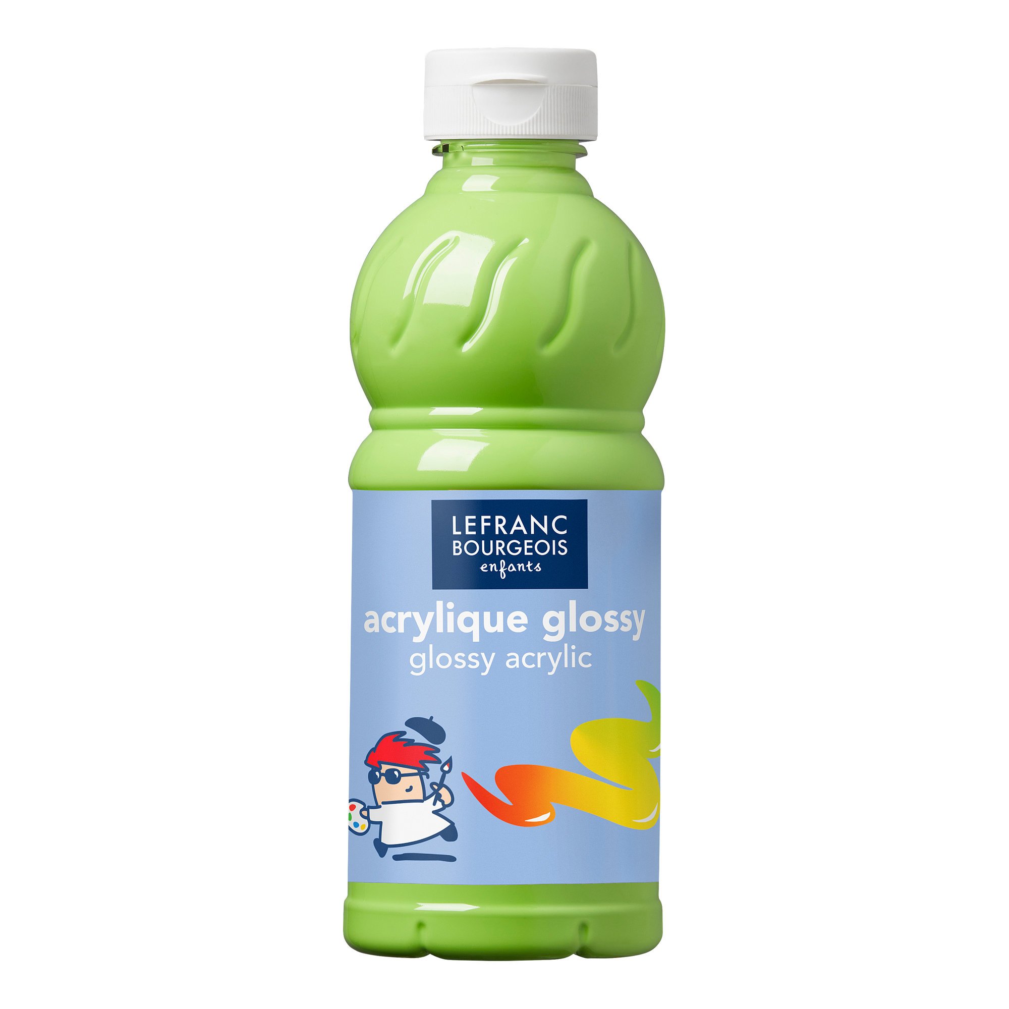 Lefranc Bourgeois 188146 Glossy Children's Acrylic Paint, Ready-to-Use Liquid Acrylic Paint, Glossy and Waterproof, Ideal on Paper, Cardboard, Wood, Plaster, Metal, Plastic, 500 ml Bottle - Lime Green