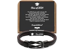 JOYCUFF 𝗚𝗿𝗮𝗱𝘂𝗮𝘁𝗶𝗼𝗻 𝗚𝗶𝗳𝘁𝘀 𝗳𝗼𝗿 𝗛𝗶𝗺 Class of 2024 College High School Graduation Gifts for Men, Leather Stainless Steel Love Knot Bracelets, Graduation Gifts for Son Boyfriend Brother Grandson Best Friend