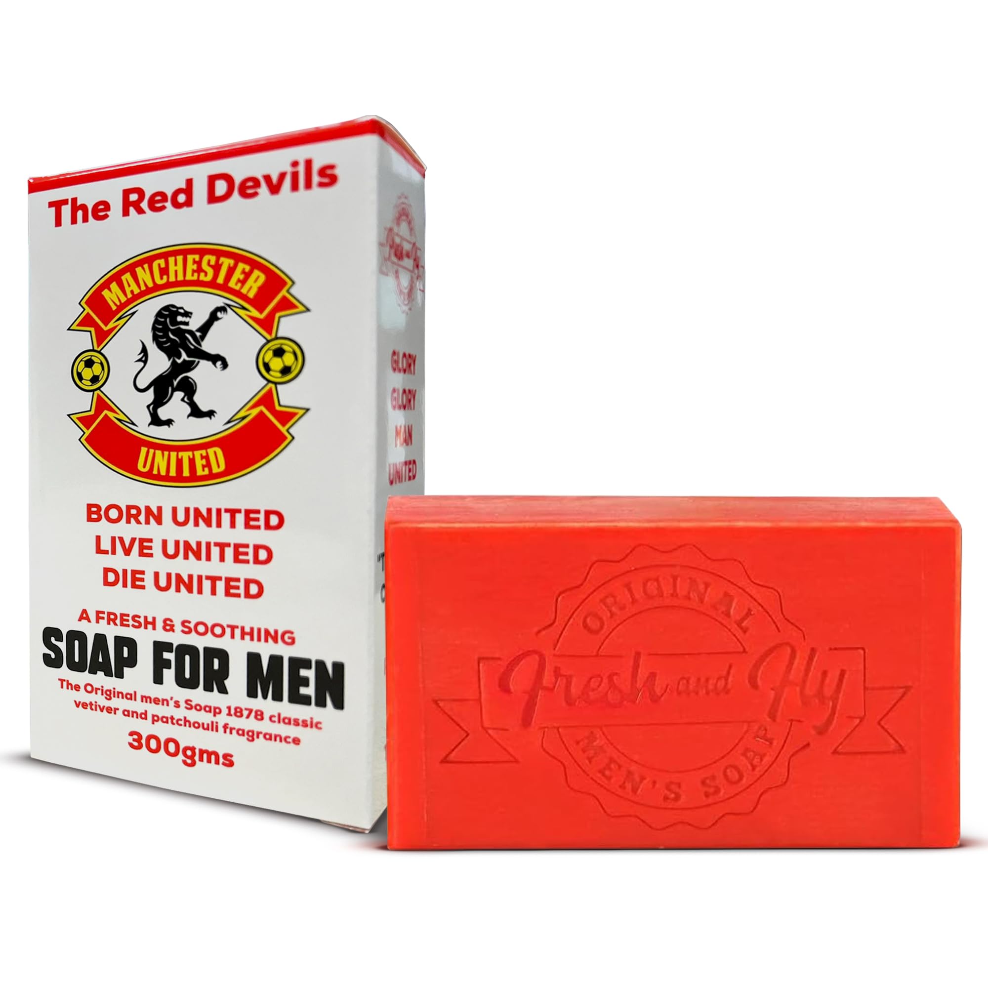 Fresh & Fly Manchester United Mens Soap (300g)- Perfect as a gift for supporters of Manchester United, Man United Gifts for Men.
