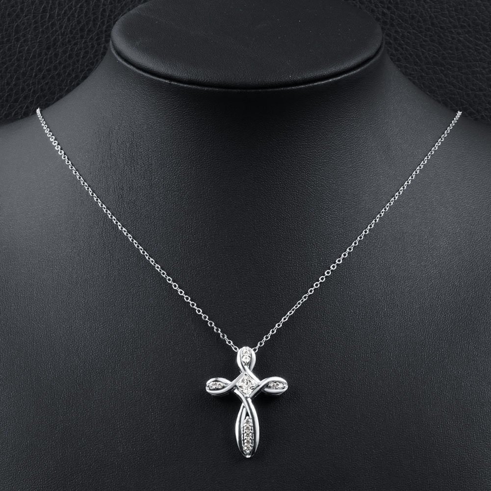 Infinity Cross Pendant Necklace Sterling Silver Plated for Women Zircon Jewelry