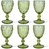 CHLJAR Vintage Wine Glasses Set of 6, 8 OZ Colored Glass Water Goblets, Embossed Floral Decorative Crystal Glass Cups Set, Dishwasher Safe, for Wedding, Party, Bars, Restaurants
