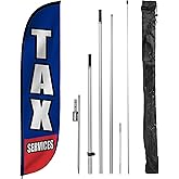 LookOurWay Feather Flag Pole Kit - 12 Feet Tall Advertising Flag Banner with Fiberglass Pole Kit and Ground Spike for Business Promotion - Financial Services Flag - Tax Services Blue (10M1200075)