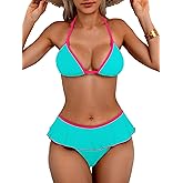 swimall Women's Skirt Bikini Set Sexy Leopard Print Bikini Halter String Two Piece Swimsuit Y2K Bathing Suit