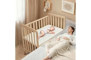 Flwrgirl Baby Bassinets Bedside Sleeper - Portable Pine Wood Bedside Bassinet,6 Heights Small Mini Crib with Mattress,Space-Saving Design Baby Crib for Newborns 0-12 Months,Unpainted