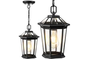 VIANIS Outdoor Pendant Lights, Modern Hanging Outside Lantern, Aluminum Porch Light Ceiling, Black Outdoor Chandelier for Porch with Clear Glass for House Doorway