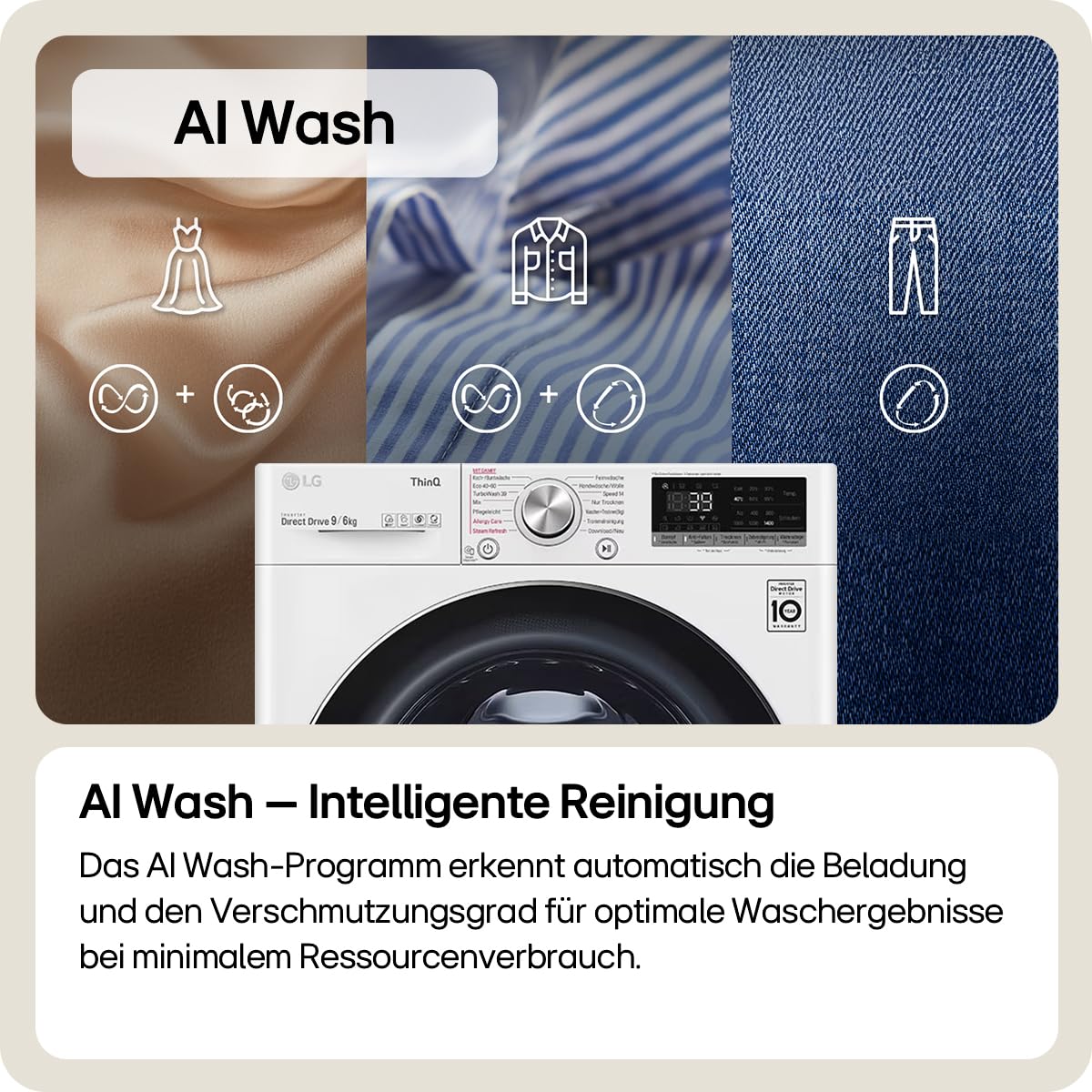 LG Electronics V7WD96H1A Waschtrockner mit AI DD | 9 kg Waschen | 6 kg Trocknen | 1400 U/Min | Steam | TurboWash 360° | Neue Wohlfühl-Trommel | Wi-Fi-Funktion | Weiß 2