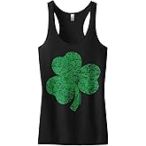 Threadrock Women's Distressed Green Shamrock Racerback Tank Top