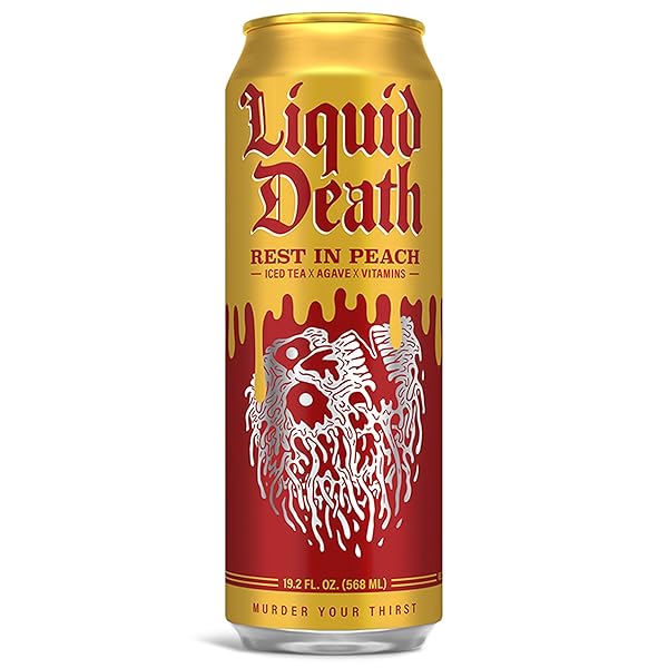 LIQUID DEATH, REST IN PEACH ICED TEA, 8-PACK (19.2OZ CANS), PEACH FLAVORED BACK TEA, LOW CALORIE, NO ARTIFICIAL SWEETENERS, B12 & B6 VITAMINS