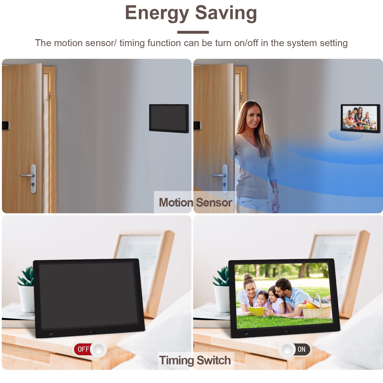 10.1 Inch Digital Picture Frame with 32GB USB Flash Drive, KECAG 1920x1080 HD IPS Screen Digital Photo Frame, Motion Sensor, Video, Music, Share Moments via SD Card or USB, with Remote Control
