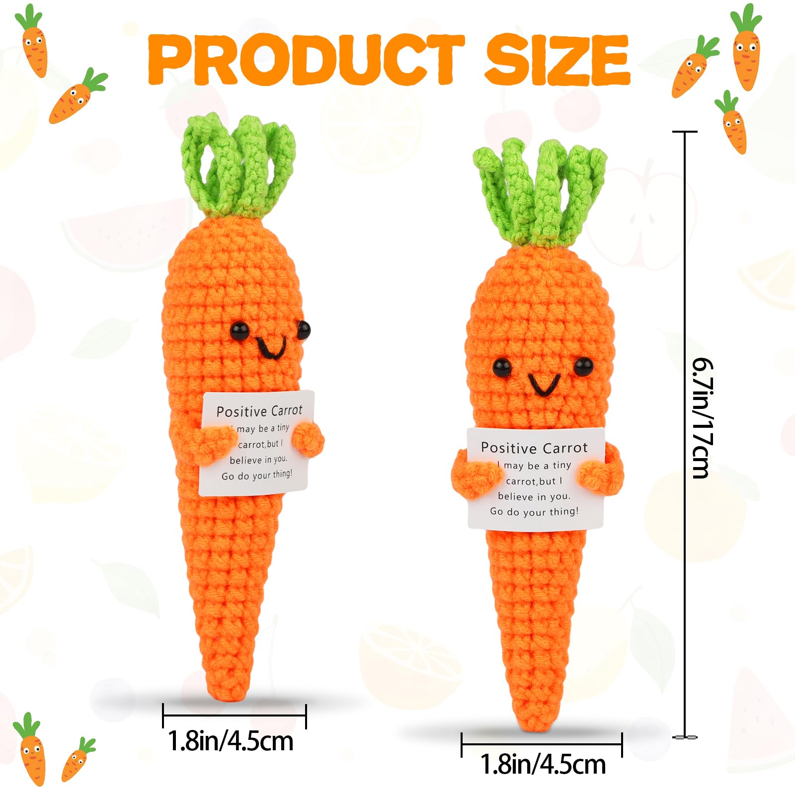 Hoedia Handmade Emotional Pickle Gift, Positive Cucumber Crochet Doll Inspirational Gifts with Cards, Cute Knitted Funny Support Pickle Potato Friend Birthday (Positive Carrot)