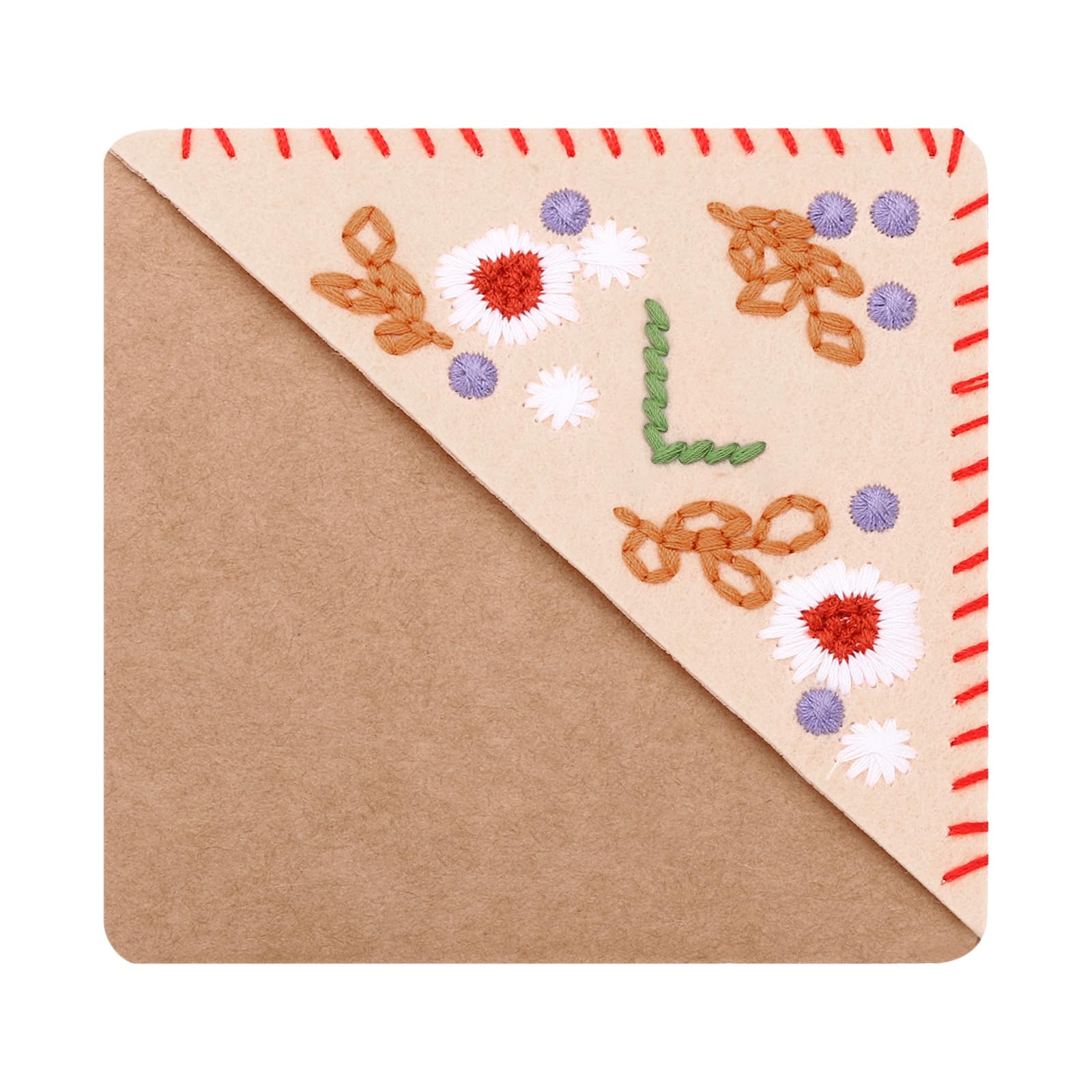 PATIKIL Personalized Embroidered Corner Bookmark, Flower Felt Stitched Triangle Book Mark Hand Floral Page Marker for Women Men Reading Lovers Teachers DIY, White, Letter l