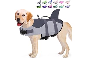 KOESON Dog Life Jacket Shark, Dog Life Vest with Rescue Handle, Ripstop Pet Float Coat for Swimming, Safety Dog Lifesaver Pet Life Preserver High Buoyancy Swimsuit for Small,Medium,Large Dogs Grey XXL