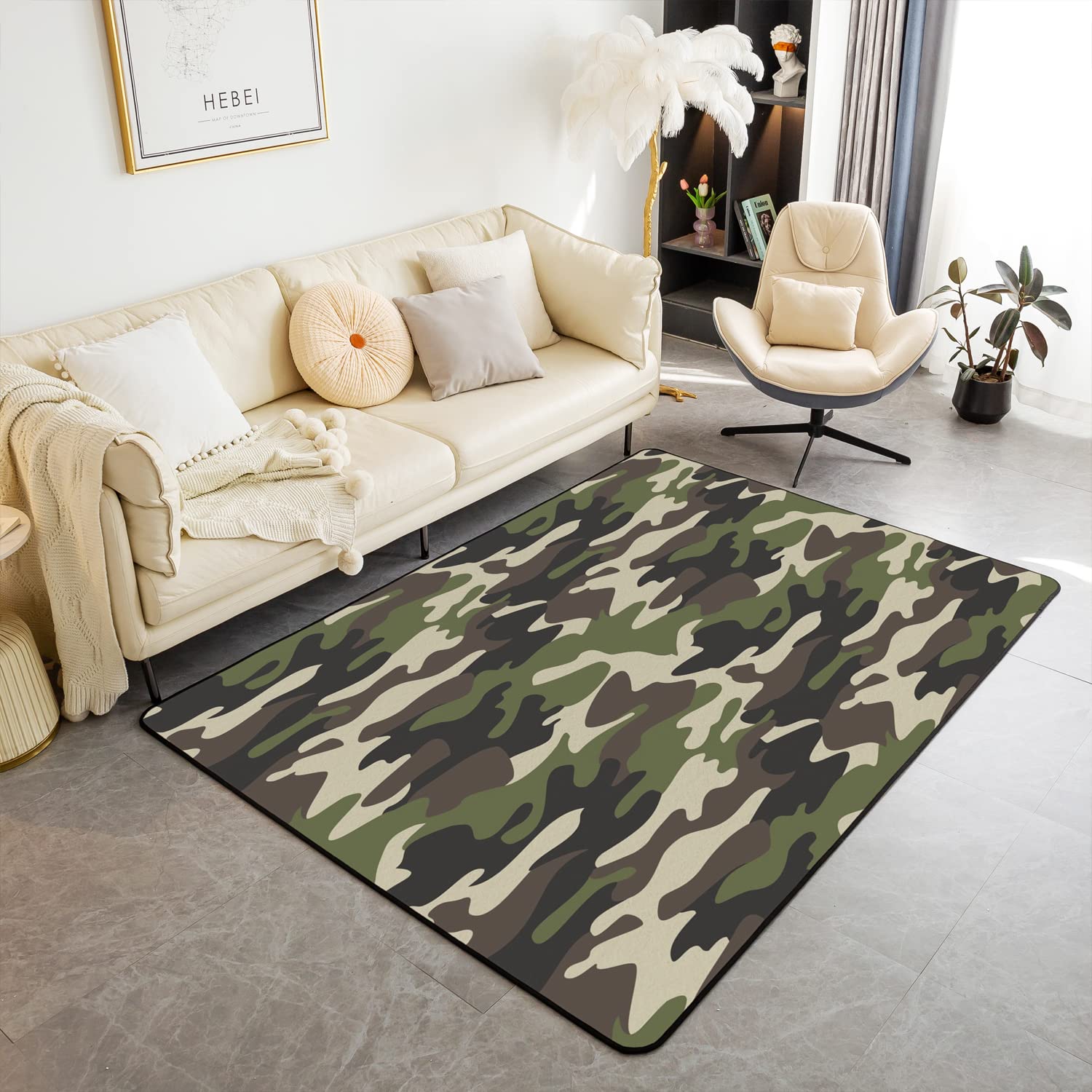 Homemissing Camouflage Area Rug 100x150cm Green Camo Rugs Mat For Living Room Bedroom Military Style Decor Carpet Non Slip Area Runner Rug