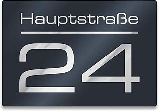 Metzler Hausnummer - Hausnummernschild mit Gravur - Straßenname, Name und Wunsch-Nummer - Farbe wählbar in Anthrazit-Grau RAL 7016, Schwarz, Weiß, Blau - UV-beständig - Größe wählbar