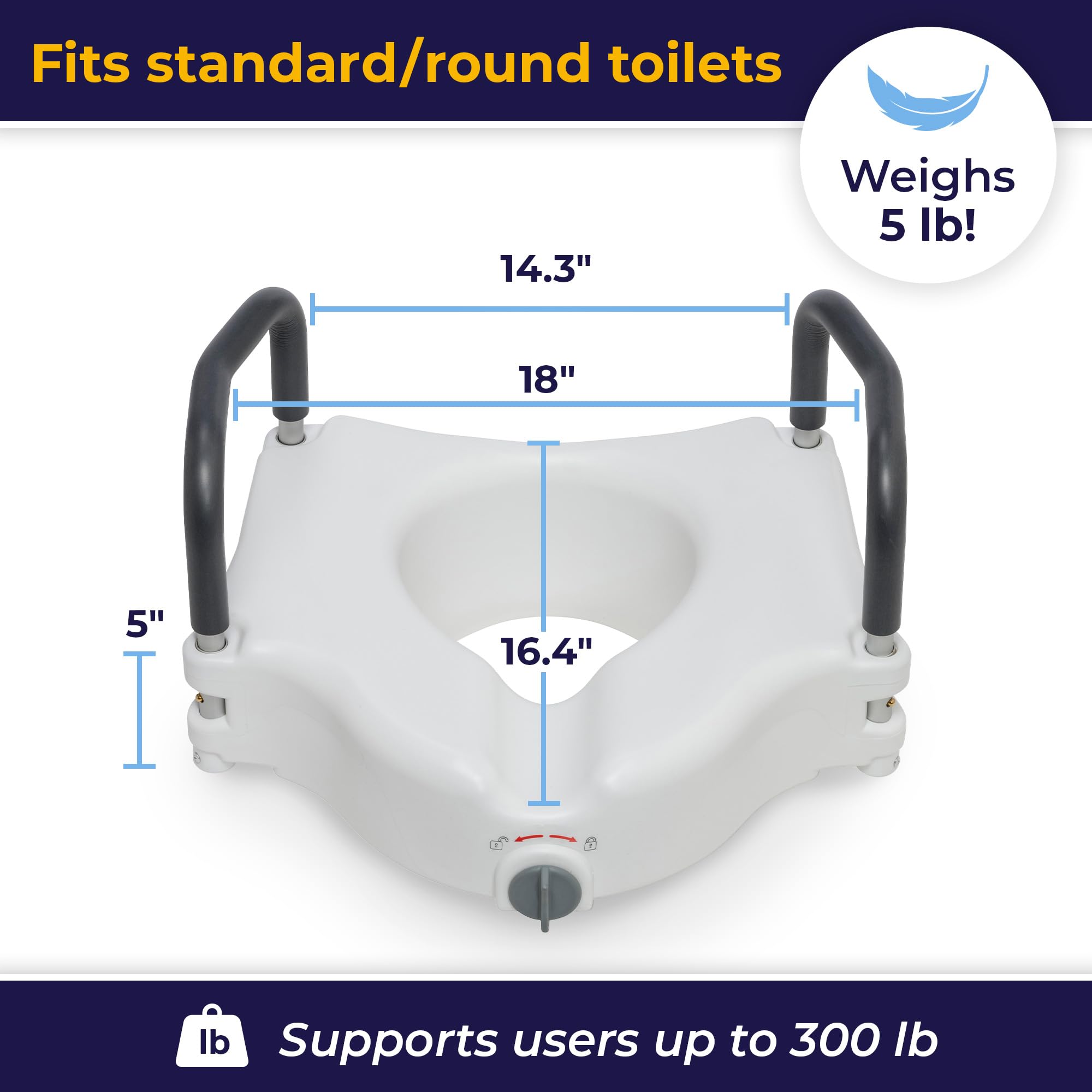 Drive Medical RTL12027RA 2-in-1 Raised Toilet Seat with Removable Padded Arms, Standard Seat