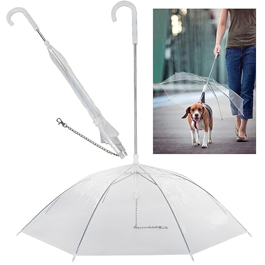 Umbrella for Dogs with Leash Clear View Canopy for Puppies and Small