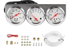 2" 52 mm 3 in1 Car Meter Triple Gauge Kit Water Temperature Gauge Oil Pressure Gauge Voltmeter Triple Gauge Set White Face Ca