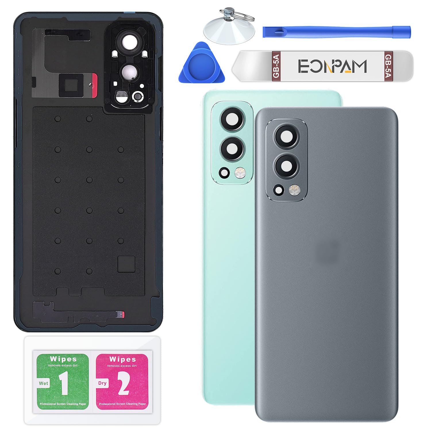 Eonpam Back Cover Glass for OnePlus Nord 2 5G Rear Glass Replacement with Camera Glass + Repair Kit Genuine Rear Housing (Gray Sierra)