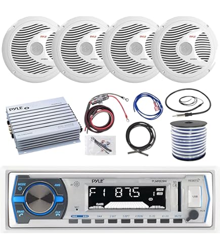 Pyle plrmr27btb Marine Bluetooth受信機ステレオ(ブラック) W/Pyle 2ウェイMarineスピーカー(2-pairs、Enrock Marineアンテナ&amp; Enrock Marine 5 n5ksbvb Amazon.com : Pyle PLRMR27BTB Marine Bluetooth Receiver