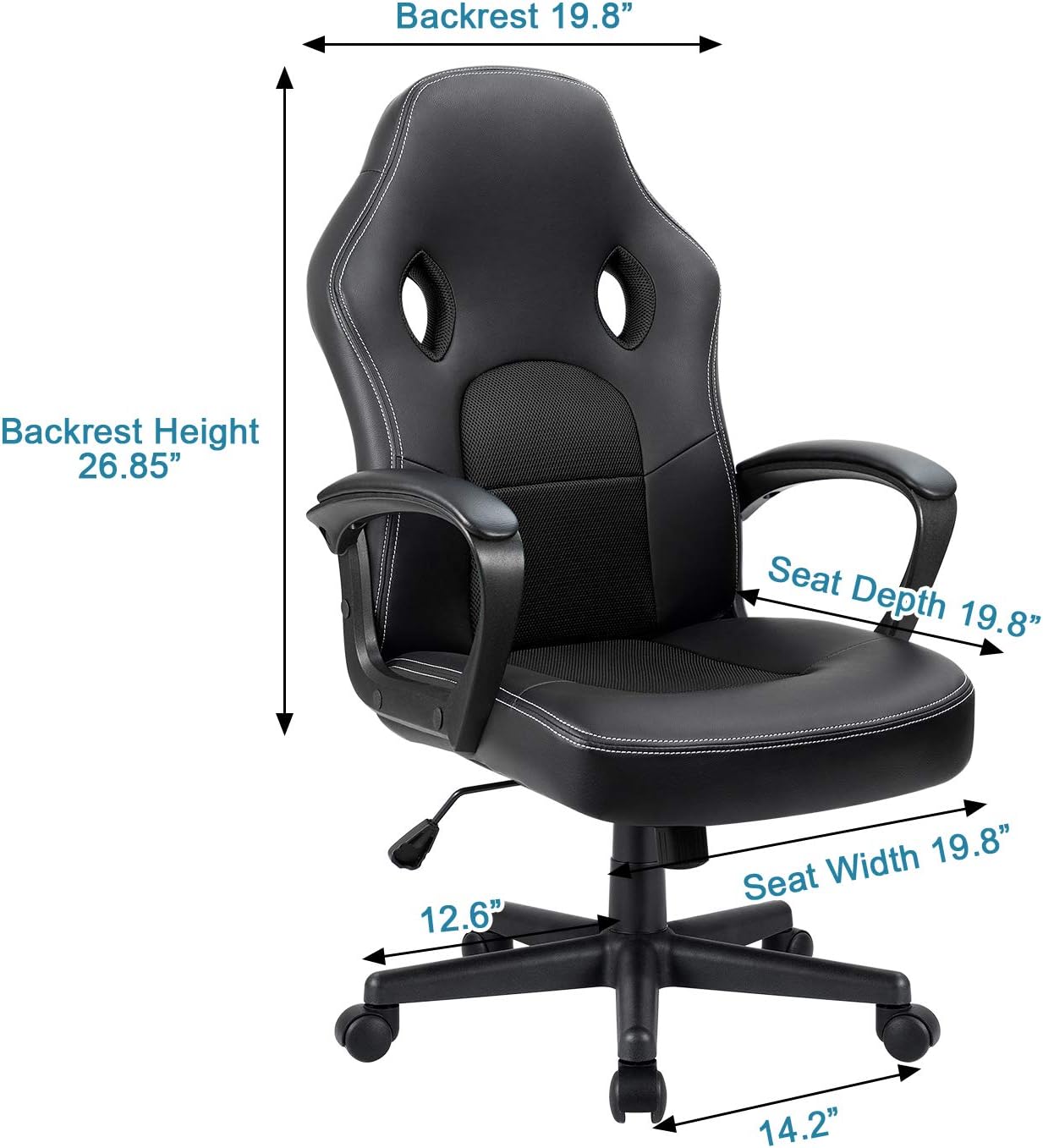 Furmax Office Desk Leather Gaming, High Back Ergonomic Adjustable Racing Task Swivel Executive Computer Chair Headrest and Lumbar Support (Black): Furniture & Decor