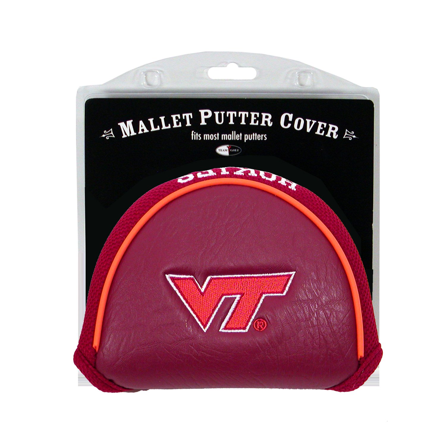 Team Golf The Mallet Putter Cover fits most mallet styles and includes 2 location embroidery, hook and loop closure and fleece lining for extra club protection. Made of buffalo vinyl and synthetic