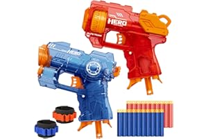 Banvih 2 Pack Mini Blaster Guns for Nerf, Easter Basket Stuffers for Kids Gifts, Small Toys Pistols for Kids Toddlers Ages 3-5 5-7 8-12 Year Olds - 20 Refill Foam Darts and 2 Wristbands