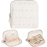 Enthralite Women Travel Jewelry Case: Soft Bag with 5 Pouches for Ring Earring Necklace - Christmas and Birthday Gifts Choice (White)
