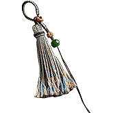 Chiorgone Handmade Tibetan Yarn Tassel Keychain, Boho Phone Chain with Amber & Jade Beads, Pendant Decoration for Car Keys/Backpacks.