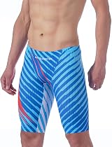 MY KILOMETRE Jammer Swimsuit Mens Solid Blue Endurance Training Long Jammer view 2