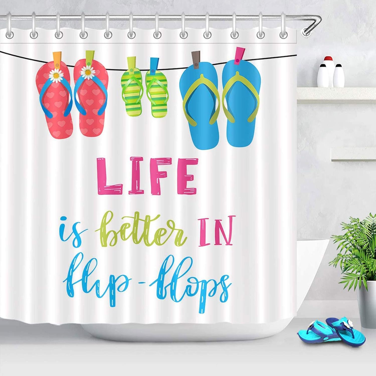 ECOTOB Summer Flip Flop Shower Curtain Decor, Life is Better in Flip Flops with