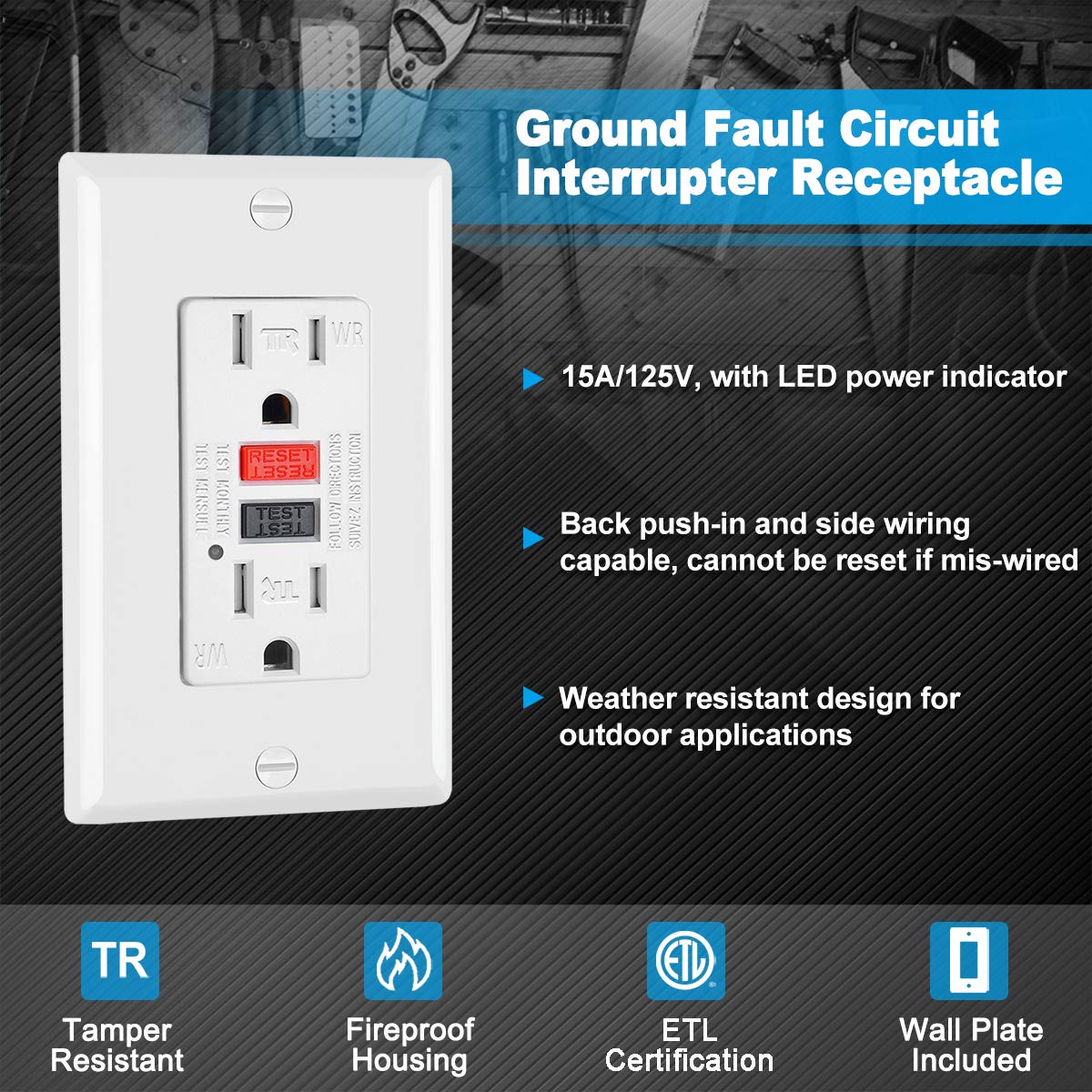(10 Pack) UNIELE GFCI Receptacle Outlet, 15A/125V, Weather-Resistant (WR) & Tamper-Resistant(TR) Ground Fault Circuit Interrupter Outlets, Wallplate Included, White: Industrial & Scientific
