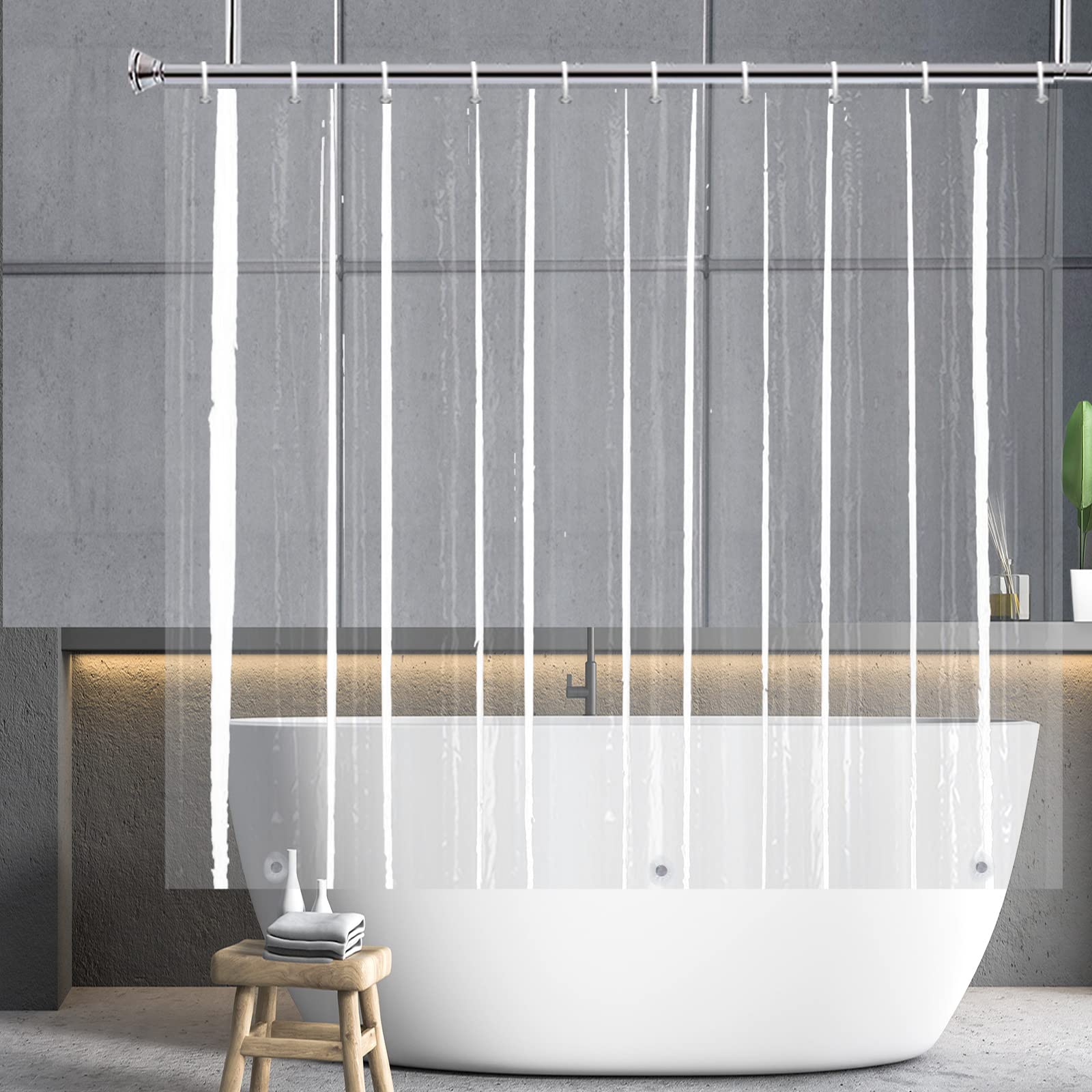 YISURE Short Shower Curtain Liner 180x165cm, PEVA Shorter Length Shower Curtain with Magnetic Bottom Mold Resistant, Plastic Hooks, Width 70 x Height 65