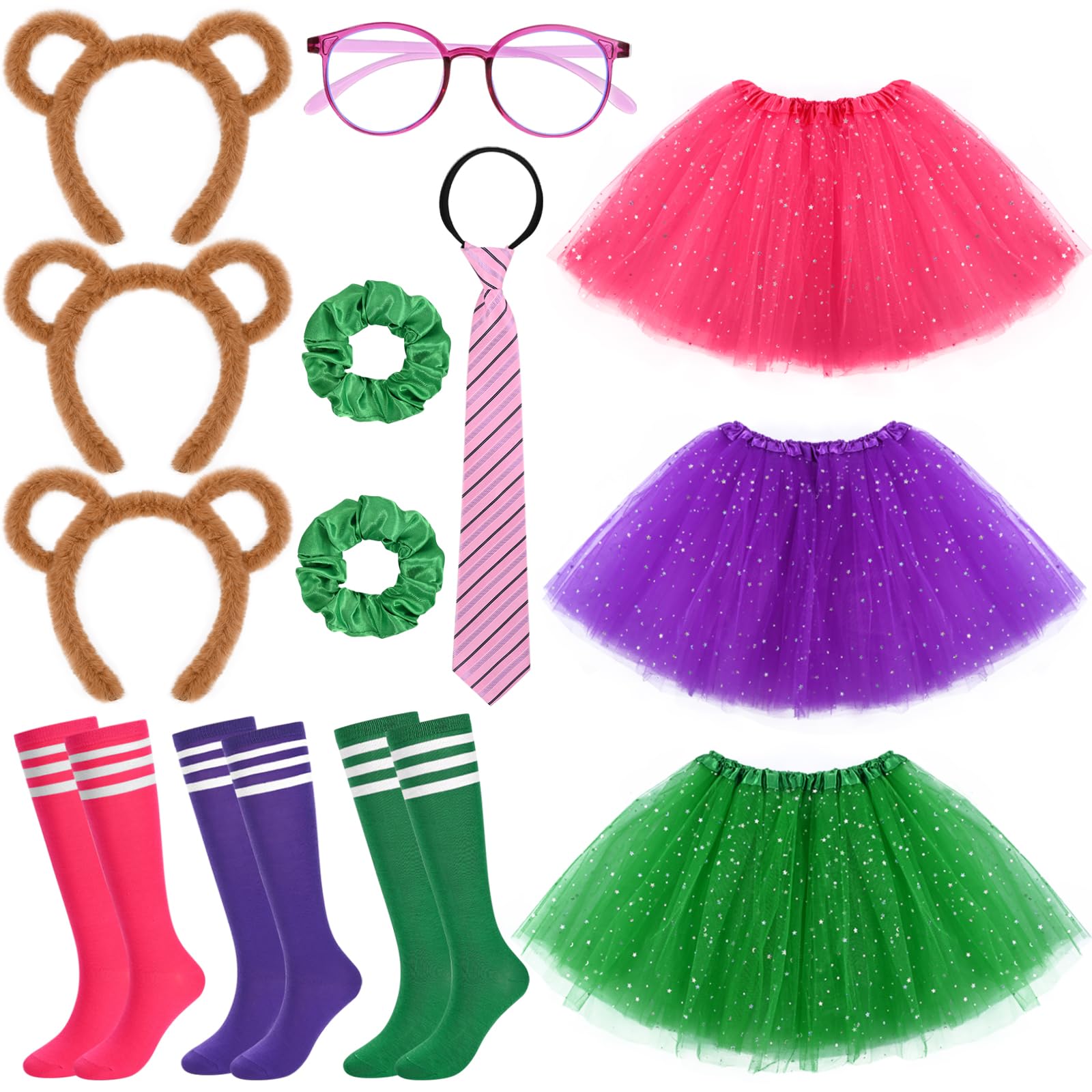 Photo 1 of JcHrmers 13 Pcs Chipmunk Costumes Include Chipmunk Headbands,Knee Socks,Tutu Skirts,Glasses,Tie and Hair Bands for Women Halloween Team Dress Up