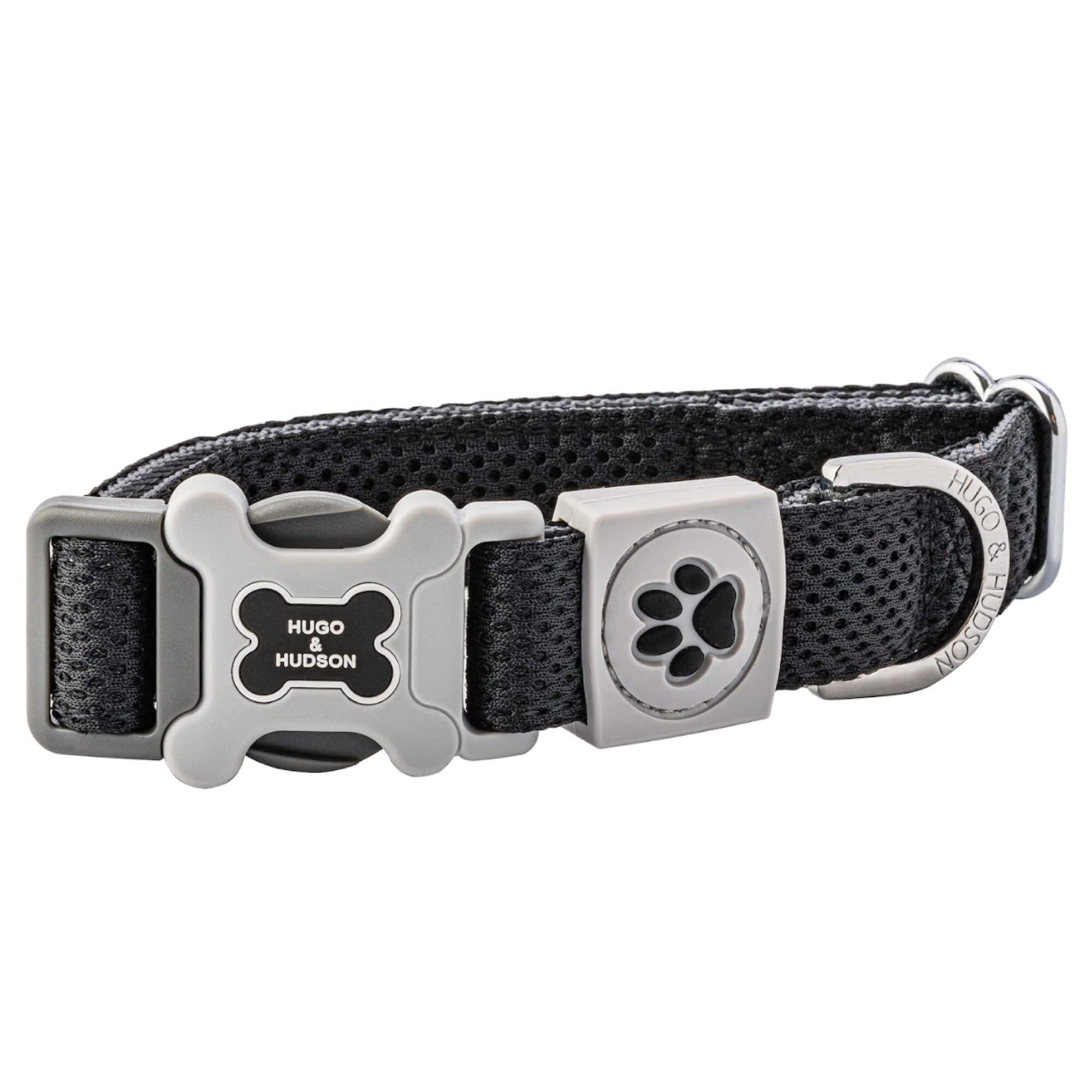 HUGO & HUDSON Dog Collar with Quick Release Safety Buckle and Quick Dry Mesh Fabric, Black, L