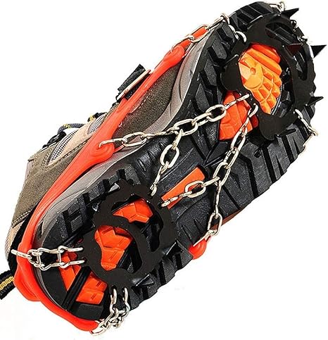 Amazon Co Jp 12本の歯はアンチスキッドアイスグリップ高強度をハイキングハイキング屋外2セットマンガン鋼の氷のクリップマンガン鋼 ゴム材料のオレンジ色のブーツアイススプリントポータブル冬の安全ノンスリップアイスグリップ ホーム キッチン