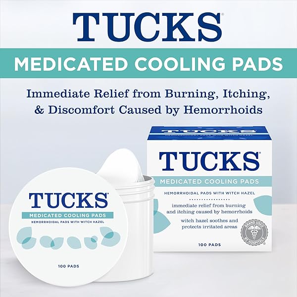 TUCKS MEDICATED COOLING PADS, 100 COUNT – PADS WITH WITCH HAZEL, CLEANSES SENSITIVE AREAS, PROTECTS FROM IRRITATION, HEMORRHOID TREATMENT, MEDICATED PADS USED BY HOSPITALS