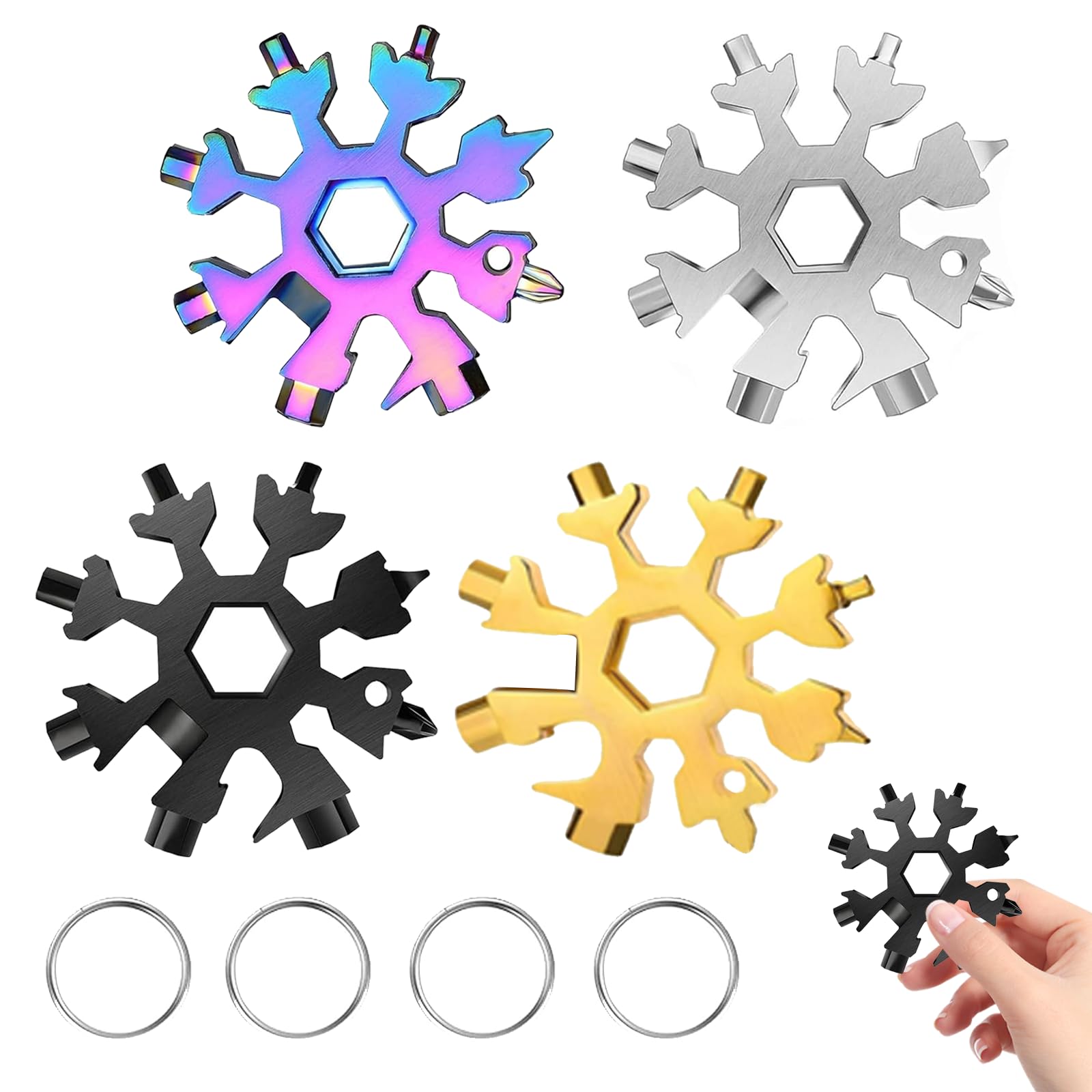 18-in-1 Multi-Tool Snowflake, 4 Pieces Stainless Steel Snowflake Tool Keychain Snowflake Multitool Tool Christmas Gifts for Men