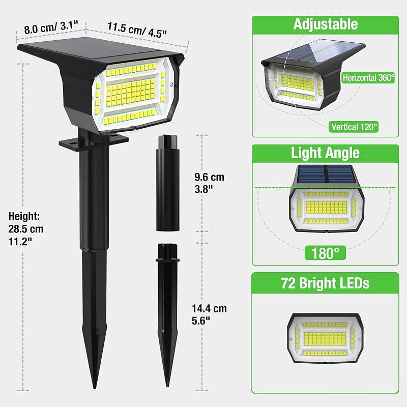Luces Solares LED Exterior 72 LED/7 Piezas/3000K - Lámpara Solar Impermeable IP67 para Jardín, Patio, Caminos, Terraza, Suelo, Calzada, Piscina, Césped, Carril