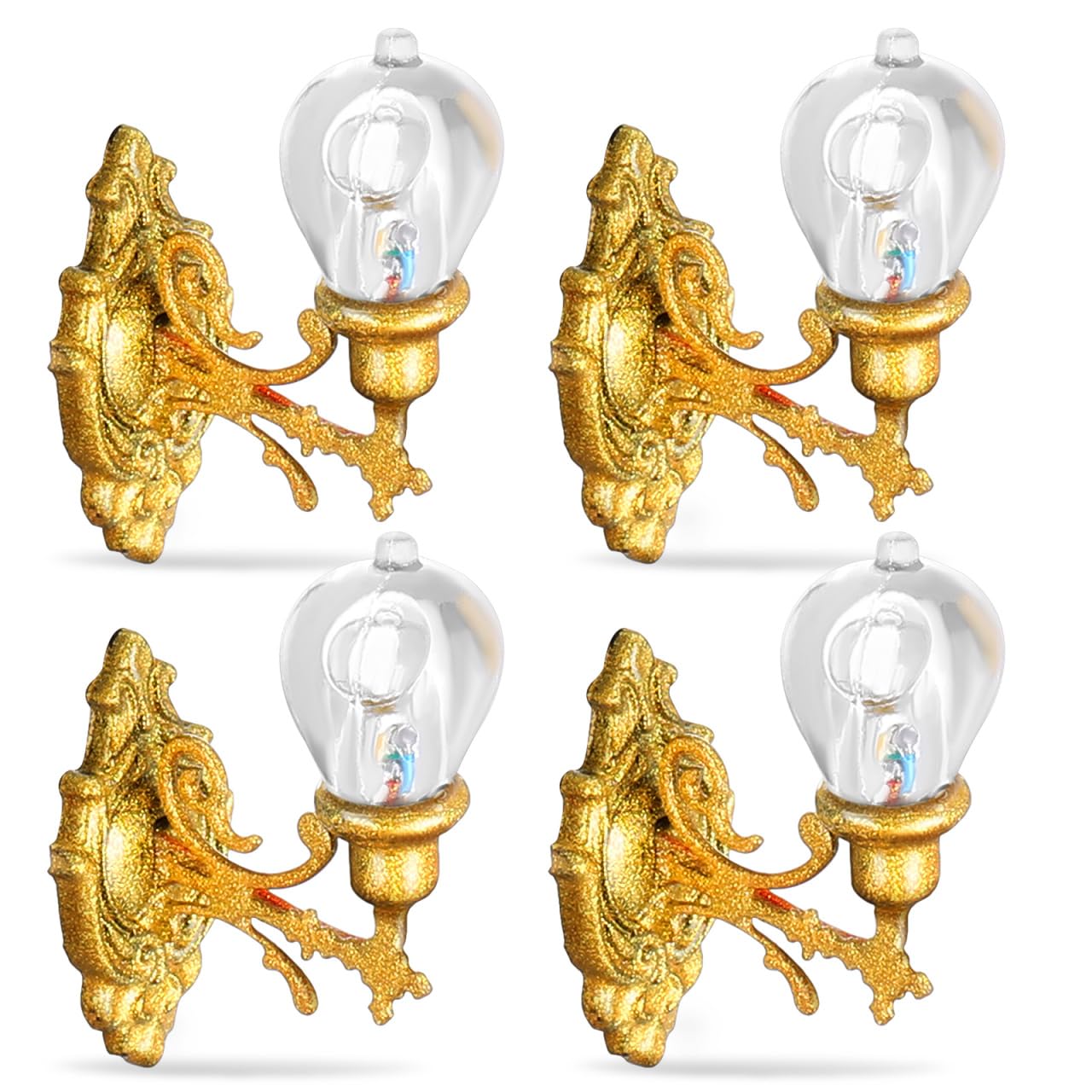 SEWACC 4pcs Dollhouse Wall Light Mini Lanterns Mini Furniture Miniature Dollhouse Miniature Chandelier Light Dollhouse Ceiling Lamps Model Railway Train Lamp Abs Golden Tiny Wall Lamp LED