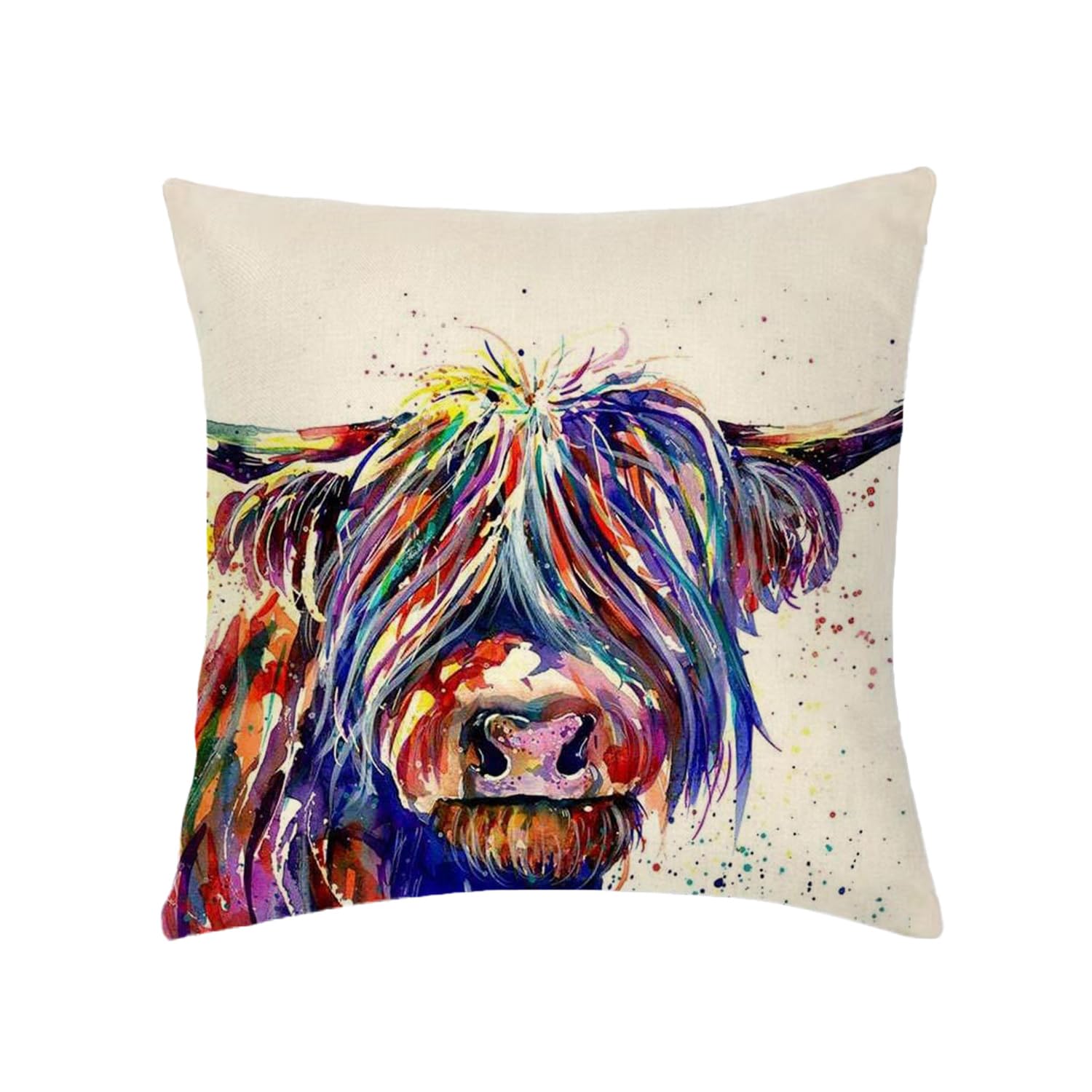 XMNIVATE 1 Colorful Cow Throw Pillow Cover, Watercolor Animal Cushion, Home Decor Pillow Cover, Pillow Accessories, Animal Print Cushion Cover, Unique Living Room Sofa Throw Cover.