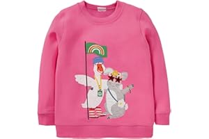 Joketiger Little Girls Boys Sweatshirts Animals Applique Embroidered Print Kids Pullover Long Sleeve Fall Toddler Tops Pink