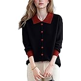 LAI MENG FIVE CATS Women's Knit Button Patchwork Sweater Casual Cable Knit Long Sleeve Fall Winter Outfits
