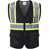 LaienSafety Reflective Safety Vest for Men Women with Multiple Pockets Mesh High Visibility Vest Hi Vis Construction Work Vest,Meets ANSI/ISEA Standards(EK1-178-Black-XL)